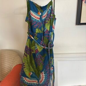 Tropical Blue and Green Parrot Print Dress FARM Rio